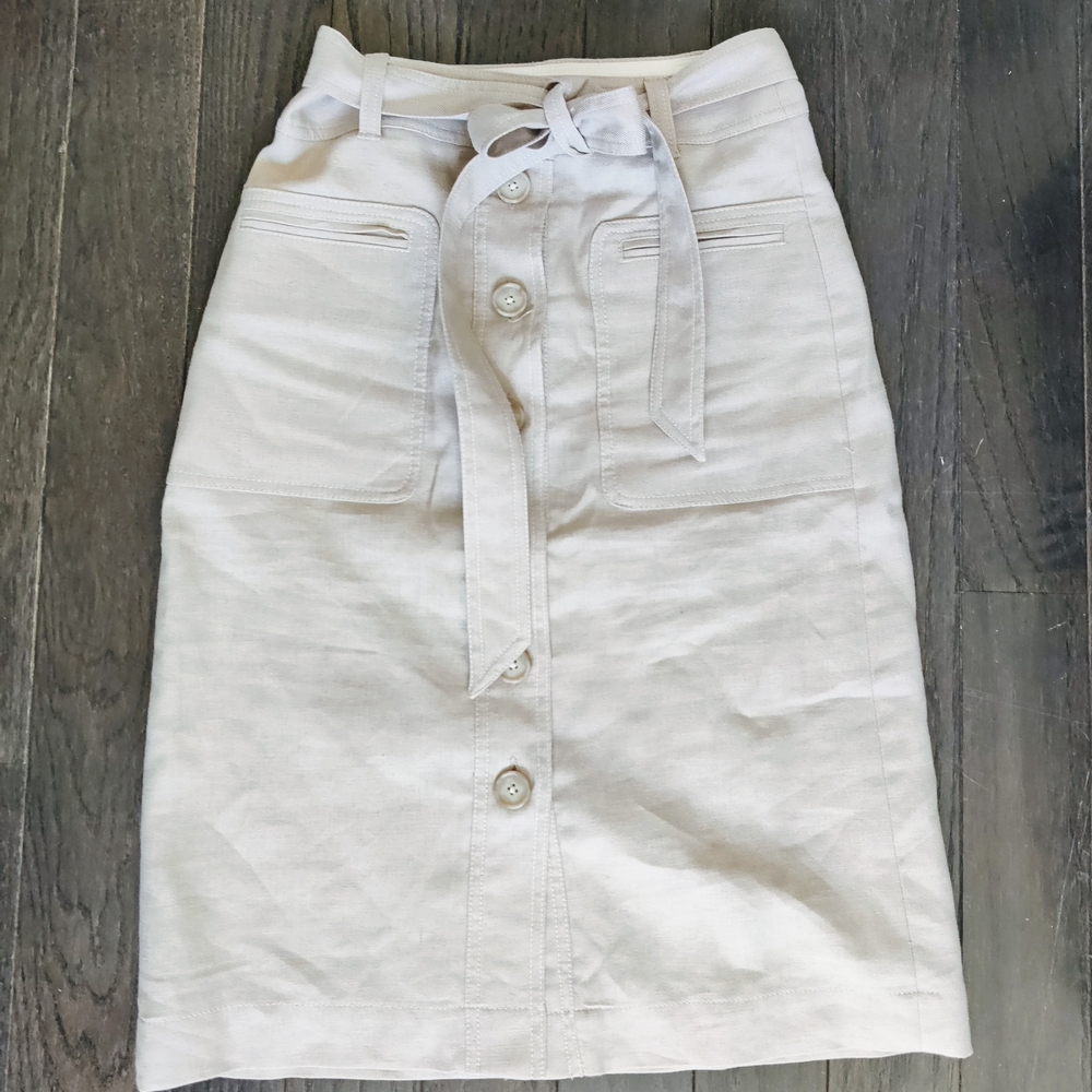 J. Crew Cream Knee-Length Pencil Skirt with Tie Front